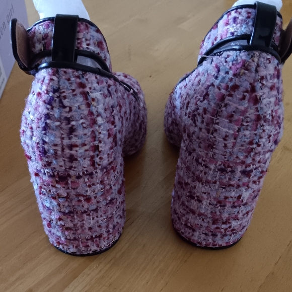 NEW Women's Round Toe Platform Tweed Chunky Heels Pumps 6 👠 - Picture 7 of 8